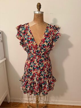 Floral V-Neck Ruffle Mini Dress in Multi-Color